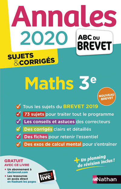 COLLECTIF - ANNALES BREVET 2020 MATHS 3E - SUJETS & CORRIGES COLLECTIF - ANNALES BREVET 2020 MATHS 3E - SUJETS & CORRIGES